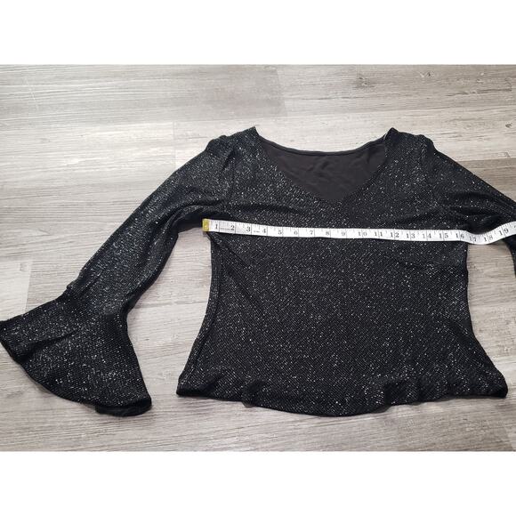 Xscape Black V Neck Flare Long Sleeve Blouse Evening Top - Picture 8 of 9